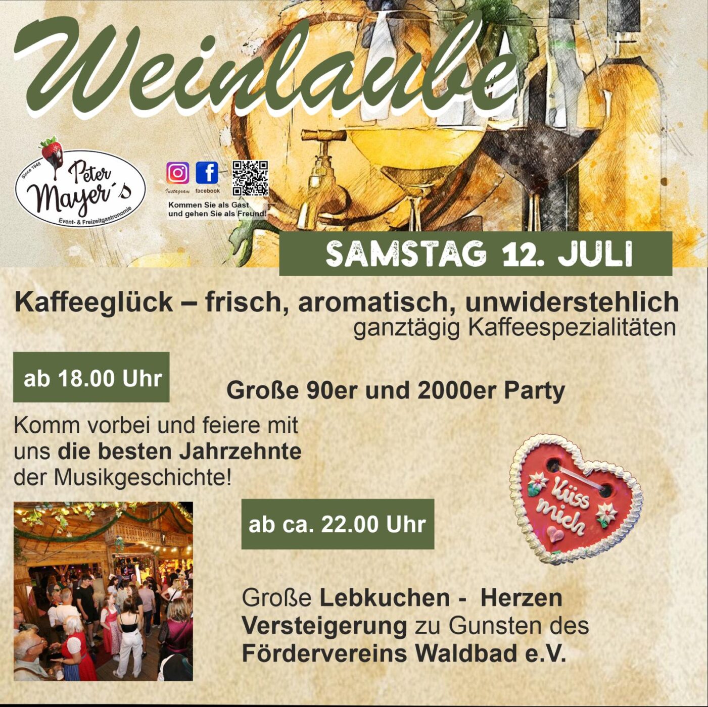 Veranstaltungsinfos der Weinlaube Peter Mayer´s vom 12.07.2025
